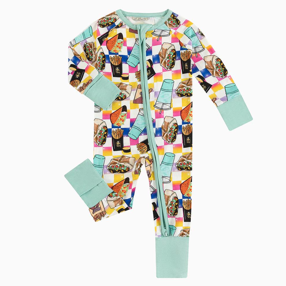 Taco Bell Crunchwrap Baja Blast Taco Bamboo Zipper Romper Pajamas