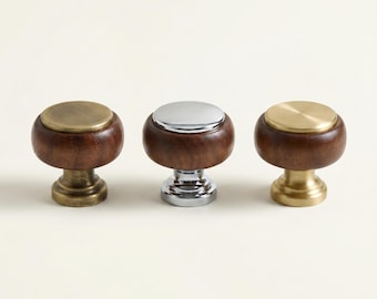 Runde Holzschrankknöpfe, Messing Chrom Schubladenknäufe, moderne Knäufe, Küchenschrankbeschläge aus Holz, Schubladenknäufe