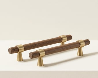 Tiradores de latón y nogal para armarios, tiradores de madera para cajones, pomos de un solo orificio, herrajes modernos para armarios de cocina, tiradores para cómodas y muebles.