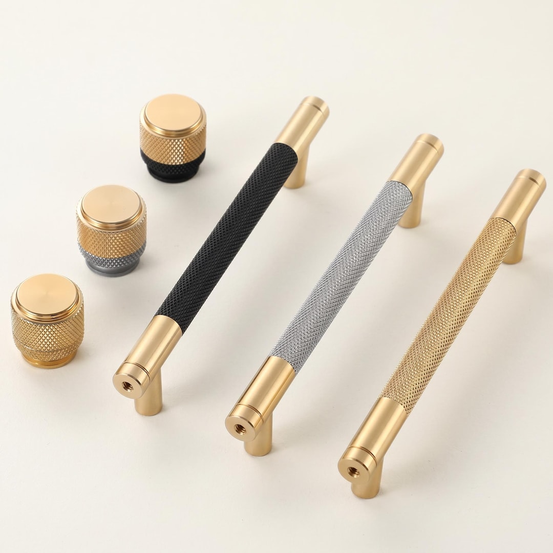 Knurled Brass Cabinet Pulls, Gold Drawer Handles, Modern Kitchen ...