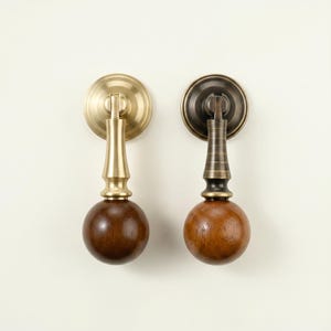 Tiradores de latón para armarios, tiradores de madera con forma de bola para cajones, herrajes vintage para armarios de cocina, tiradores antiguos para cómodas, tiradores con placa trasera redonda.