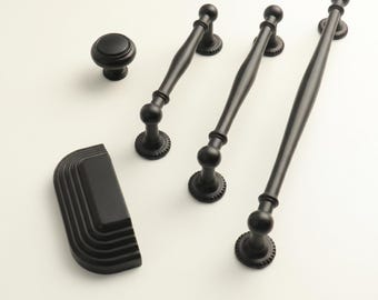 Mattschwarze Möbelknöpfe und Schubladengriffe, moderne Küchenschrankbeschläge, schwarze Möbelgriffe, minimalistische Türknöpfe