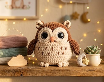 Virkmönster för knubbig uggla i PDF-format | Amigurumi-handledning för sammetsgarn (nybörjarvänlig)