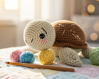 Virkad sköldpadda Amigurumi-mönster PDF – Nybörjarvänlig gosedjur (Direkt nedladdning)
