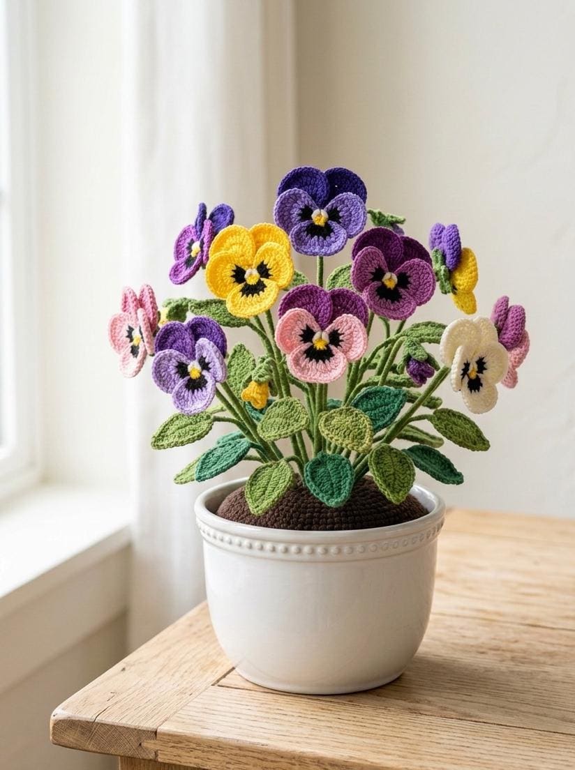 38 Pansy Crochet Patterns for Flowers, Decor, and Wearable Details 28 Crochet Pansy Pot Pattern Beginner Amigurumi Flower