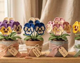 Virkad pensékruka-mönster PDF – Amigurumi-blomma, trädgårdspyssel (direkt nedladdning)