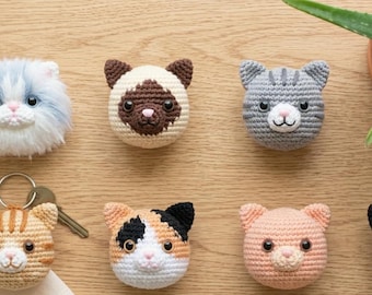 Virkat kattnyckelringsmönster — 6 Amigurumi-katter (perser, siames), nybörjarvänlig, present till kattälskare