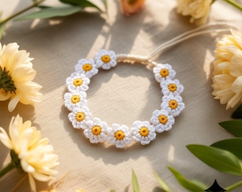 Mönster för virkat armband med prästkragar i PDF-format | Nybörjarvänligt | Direkt nedladdning | Blommigt armband