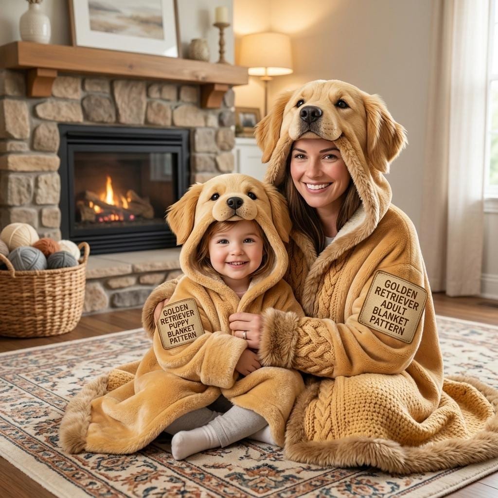30 Golden Retriever Crochet Patterns to Make a Loyal Handmade Pup 2 Mommy and Me Golden Retriever Hooded Blanket