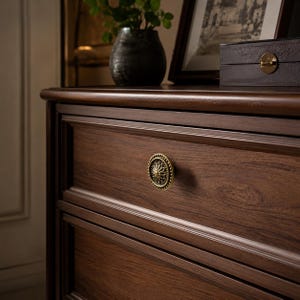 Antique Brass Floral Cabinet Knob, Vintage Round Drawer Pull, Ornate Furniture Handle, Rustic Dresser Hardware, Decorative Cupboard Knob USA