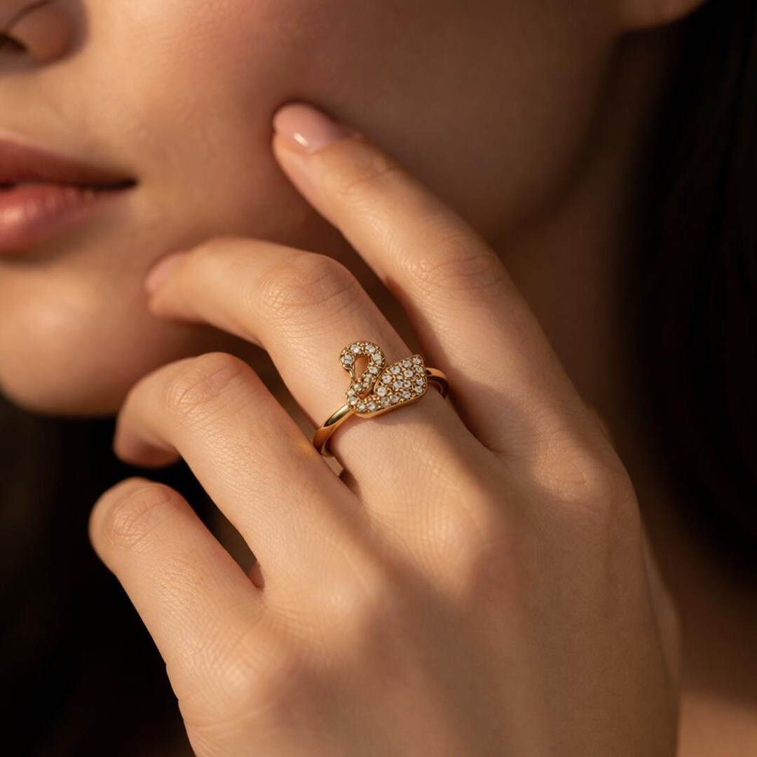 Gold Plated Swan Ring, Crystal CZ Pave Bird Ring, Dainty Animal Ring ...