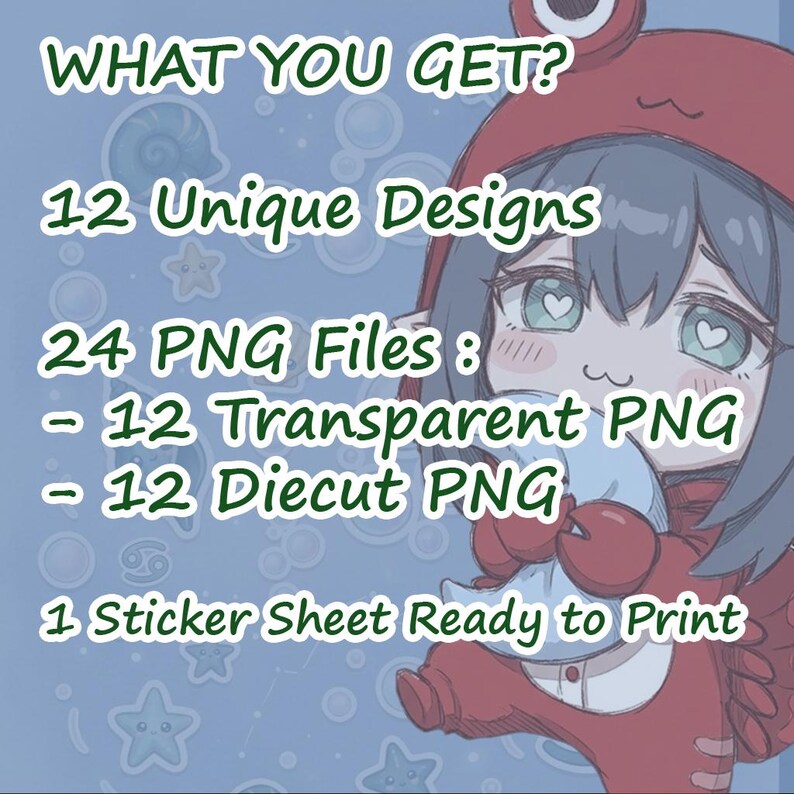 Cancer Chibi Zodiac Stickers PNG | Kawaii Onesie Astrology Emote Pack ...