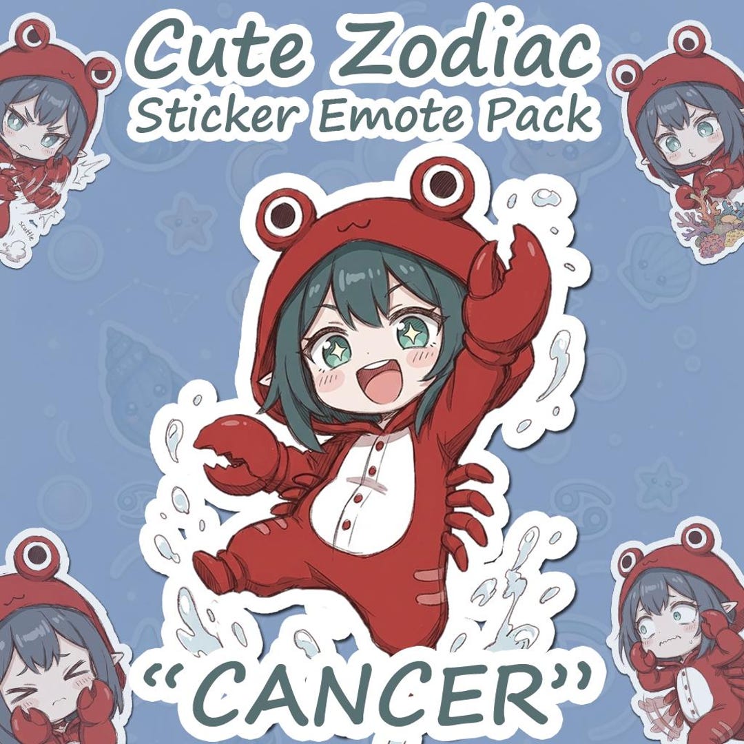 Cancer Chibi Zodiac Stickers PNG | Kawaii Onesie Astrology Emote Pack ...