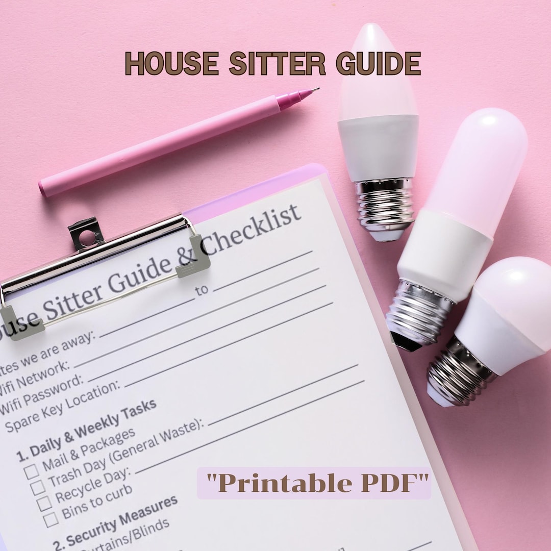 House Sitter Guide Printable, House Sitting Checklist, Home Care ...