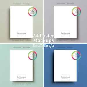 A4 Poster Mockup Bundle Set (4), PSD Smart Object, Minimal Design
