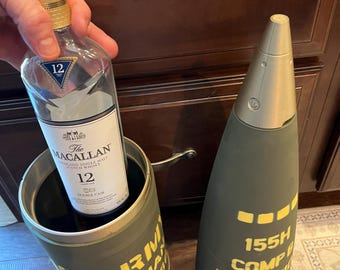 Personalized stenciled, hidden compartment, M107 artillery round replica, 155 Howitzer, 3D printed and stenciled