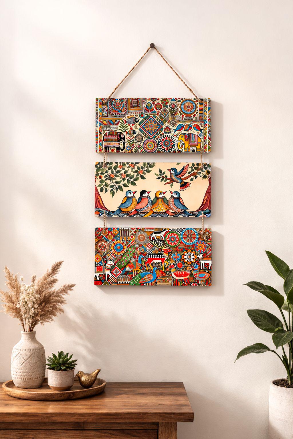 Traditional Indian Folk Art Wooden Wall Hanging Decor Handcrafted Wall ...