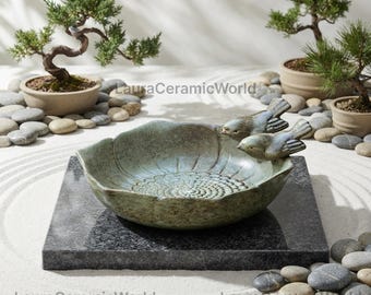 Ceramiczna kąpiel dla ptaków, dekoracja ogrodowa w stylu vintage dla dwóch ptaków, karmnik dla ptaków o średnicy 15 cm, ozdoba ogrodowa, miseczka do kąpieli dla ptaków, prezent do ogrodu wiejskiego