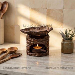 Handmade Rustic Ceramic Oil Burner, Aromatherapy Wax Melt Warmer, Essential Oil Diffuser, Tea & Herb Warmer, Japanese Pottery Decor