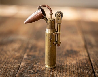 Accendino vintage in ottone fatto a mano, accendino Bullet Trench, regalo unico per uomo, accendino Steampunk Shell, accendino a benzina ricaricabile in stile retrò antico