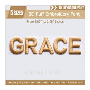 3D Puff Varsity Alphabet Embroidery Font, 1.5 to 3.75-Sizes Inch BX Font | PES + 8 other formats, 3D Foam Lettering for Hats Caps Hoodies,