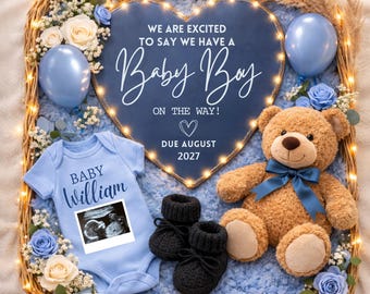 Anuncio digital de embarazo de niño, anuncio moderno de bebé, plantilla editable de Canva, diseño de anuncio de embarazo para redes sociales.