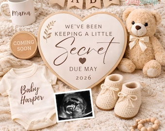 Boho Pregnancy Announcement, Neutral Baby Announcement Template, Pregnancy Reveal, Keeping a Little Secret Digital Canva, Instant Download