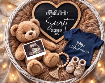 Pregnancy Announcement Digital, Editable Baby Reveal Template, Neutral Gender Minimalist Baby Announcement instant Download for Social Media