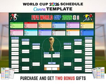 Affisch för FIFA World Cup 2026-ställning, väggkarta för fotbollsturnering, fotbollsmatchspårare, utskrivbar PDF för knockout-ställning, digital nedladdning