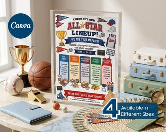 Sport All-Star-Lehrer Wertschätzung Woche Reiseplan Poster bearbeitbar Canva Vorlage Personal Wertschätzung Flyer, 4-verschiedene Größen erhältlich