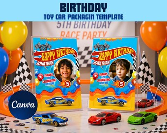 Mall för Hot Wheels-födelsedagsbanderoll, grattis på födelsedagen-pojkens banderoll, redigerbar canvas utskrivbar racerbilsfestdekorationer, leksaksbildekor, present