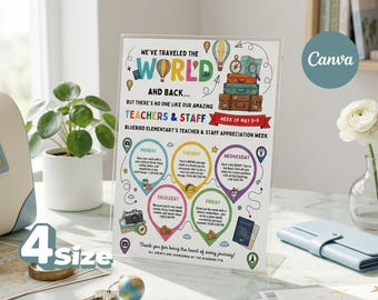 Internationales Thema Lehrer Wertschätzung Woche Poster Bearbeitbare Canva Vorlage Rund um die Welt Reiseplan Flyer, bearbeitbarer Reiseplan (digital)