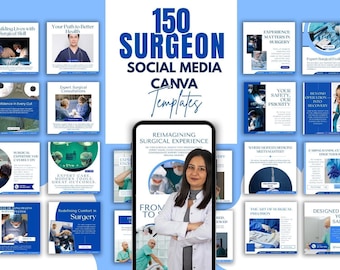 150 mallar för sociala medier för kirurger i Canva Kit | Paket med reklammaterial | Innehåll för sociala medier för läkarkliniker | Instagram-innehåll