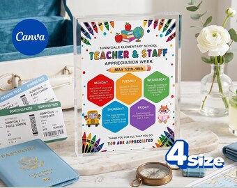 Veranstaltungsflyer für die Wertschätzung von Lehrern und Mitarbeitern, bearbeitbare Canva-Vorlage, Reiseplan für die Wertschätzung von Lehrern und Mitarbeitern, PTO PTA-Veranstaltung