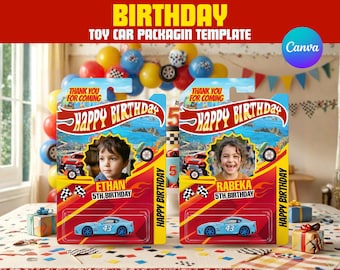 Mall för Hot Wheels-presentetikett, redigerbar Canvas-födelsedagspresentetikett, utskrivbar leksaksbilsfestetikett, nedladdning av födelsedagspresentetikett för pojke