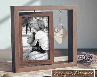 Personalized Doublesided Rotating Picture Frame, Meaningful Mother's Day Gift, Engaved Wood Frame, In Loving Memory of Gift, Mama's Birthday