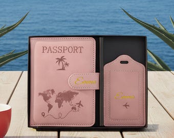 Custom Name and Logo Travel Wallet, Personalized Passport Cover & Luggage Tag Set, Graduation Gift, Bridesmaid Gift, Vacation Accessory