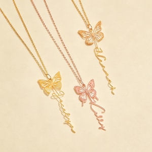Custom Butterfly Name Necklace, Personalized Wire Script Pendant,  Dainty Butterfly Jewelry Gift
