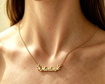 Custom Antler Name Necklace, 18K Gold Plated Wildlife Pendant, Personalized Jewelry