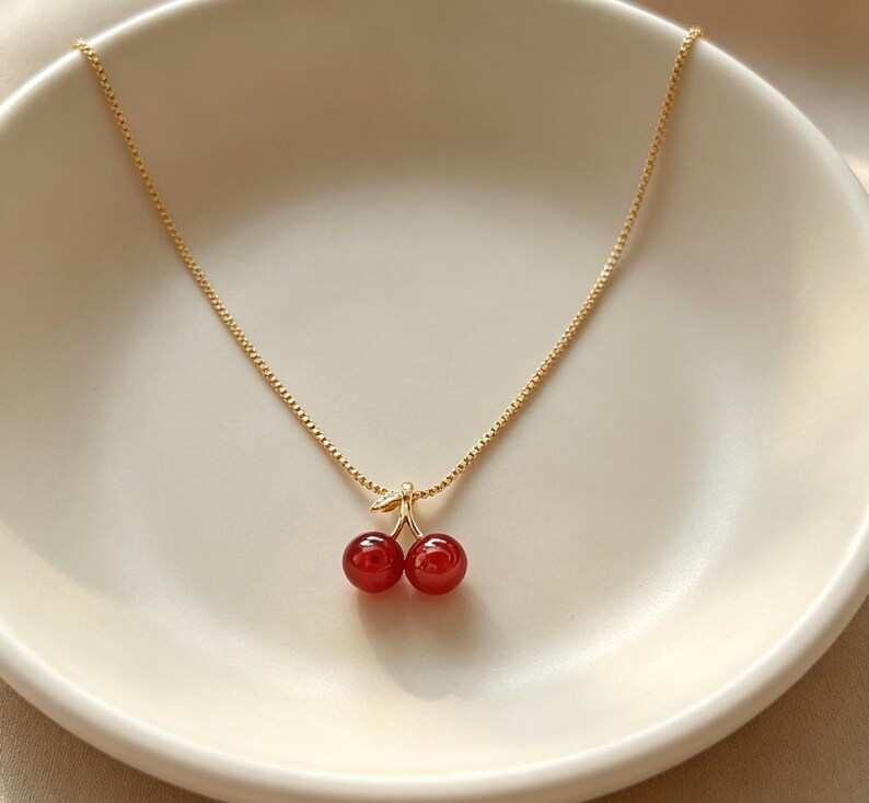 Dainty Red Cherry Necklace, 18k Gold Plated Summer Jewelry Etsy Ireland — free download