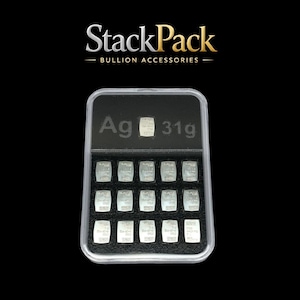 Estuche para 31 lingotes de plata Valcambi de 1 gramo, 1 g, 999, 1 oz, paquete apilable, Reino Unido
