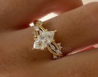 1 CT Marquise Schnitt Labor gewachsener Diamant Ring 10K Gelbgold Twisted Verlobungsring Natur Inspiriert Brautgeschenk für Verlobte Hochzeitsschmuck
