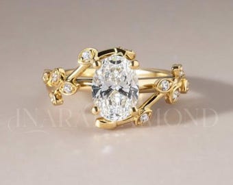 2 CT Oval Cut Lab gewachsen Diamant Verlobungsring 10K Gelbgold Blumen Rebe Ring Einzigartige Brautring Hochzeitsgeschenk für ihren Versprechen Ring