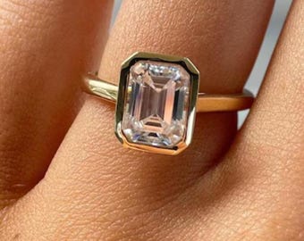 Emerald Cut Lab Grown diamanten verlovingsring in 10K gouden ring Solitaire diamanten ring minimalistische bruidssieraden cadeau voor haar belofte ring