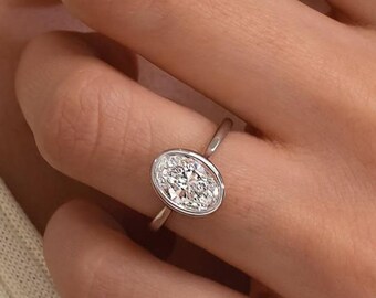 2 CT Oval Lab Diamond Engagement Ring in 10K Gold Bezel Solitaire Diamond Ring Secure Modern Bridal Jewelry Gift for Her Proposal Ring Gift