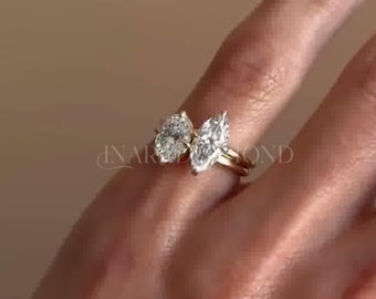 Marquise & Oval Lab Grown Diamond verlovingsring 10K geelgouden solitaire ring eenvoudige trouwring bruids twee ring belofte cadeau voor haar