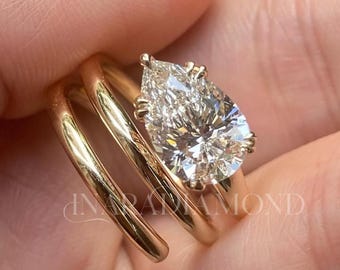 3 CT Pear Cut Lab Grown Diamond Ring 14K Yellow Gold Wrap Engagement Ring Certified Solitaire Bridal Ring Wedding Proposal Gift for Her