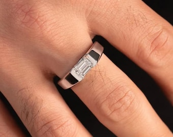 1 CT Emerald Cut Lab Diamond Engagement Ring for Men Minimalist Solitaire Ring Modern Ethical Diamond Gift for Him Luxury Statement Ring