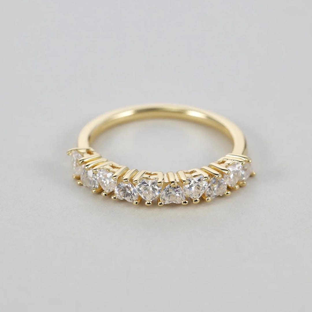Heart Cut Lab Grown Diamond Wedding Band in 10K Gold Half Eternity ...
