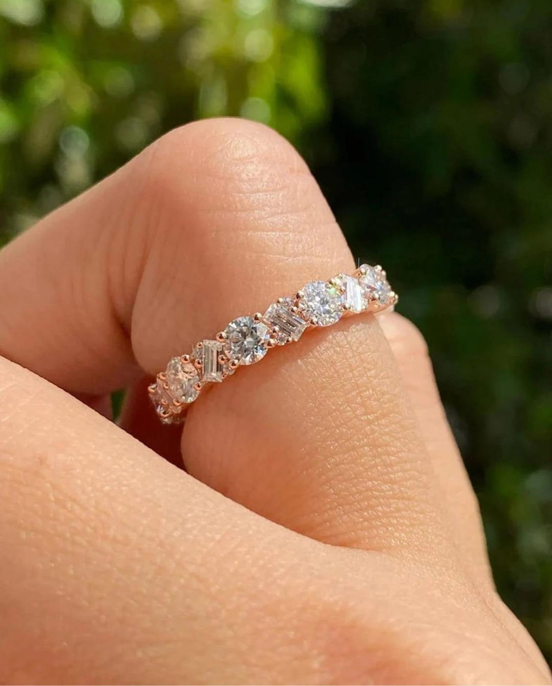 Round & Baguette Lab Grown Diamond Wedding Band Classic Full Eternity ...